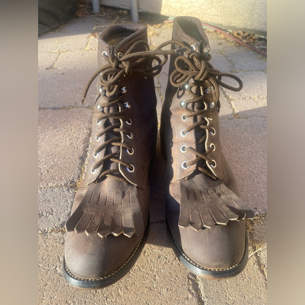 Vintage Justin Brown Leather Kiltie Lace-Up Roper Boots Men’s 5.5D / Women’s 7
